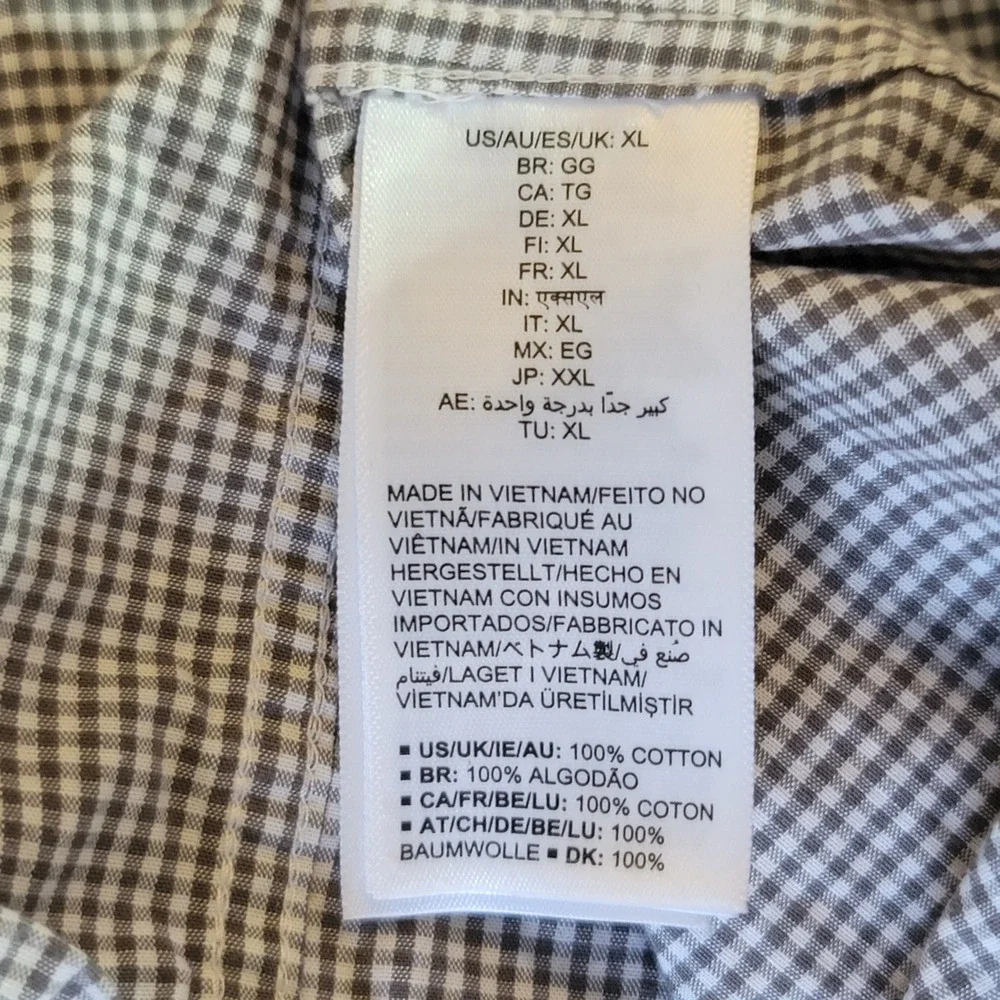 Amazon Essentials Button Down Shirt Mens XL Grey Gingham Regular Fit Cotton LS